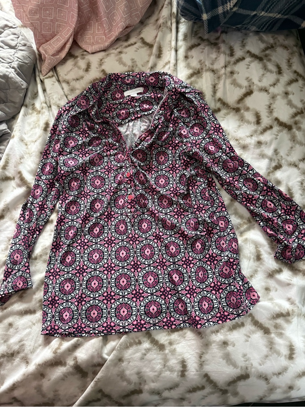 Charter Club Pink and Black Patterned Button-Down Shirt
